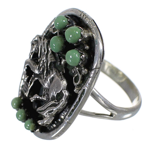 Southwest Turquoise Genuine Sterling Silver Horse Ring Size 7-1/2 YX84594
